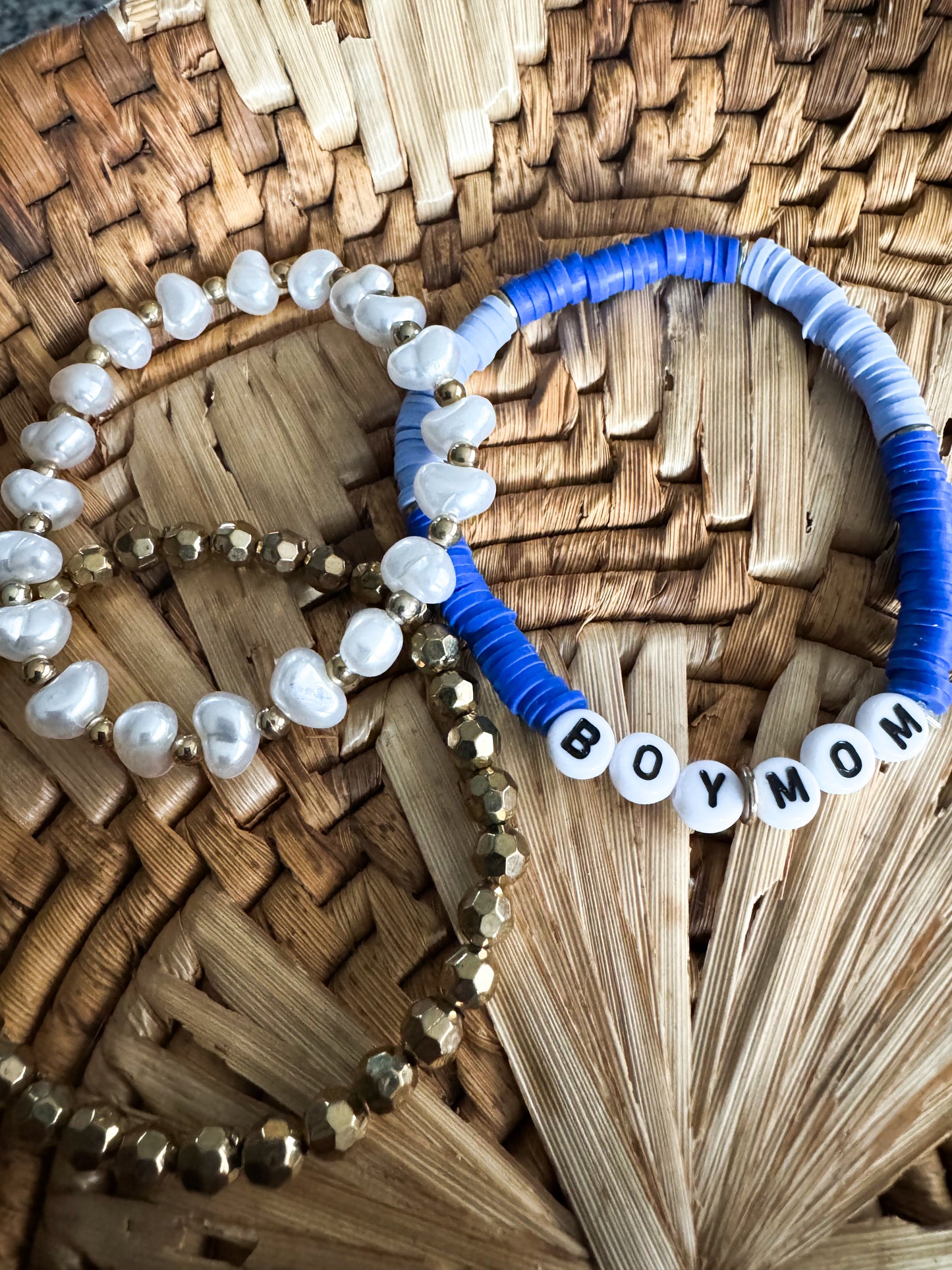 Boy Mom + Pearl Bracelet Set